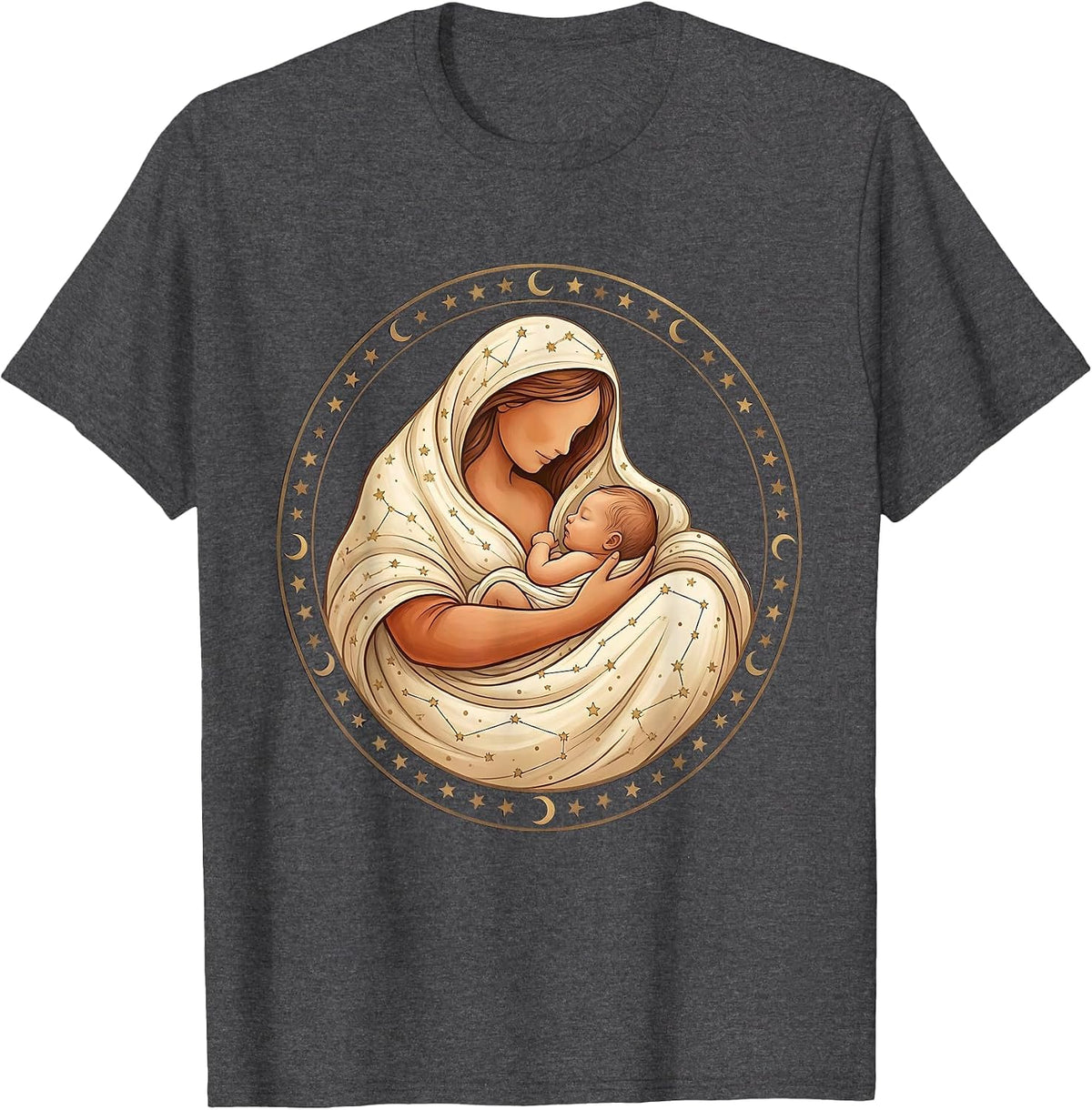 Men's Celestial Nursing Mother Constellation Map Art T-Shirt - Dark Heather Grey