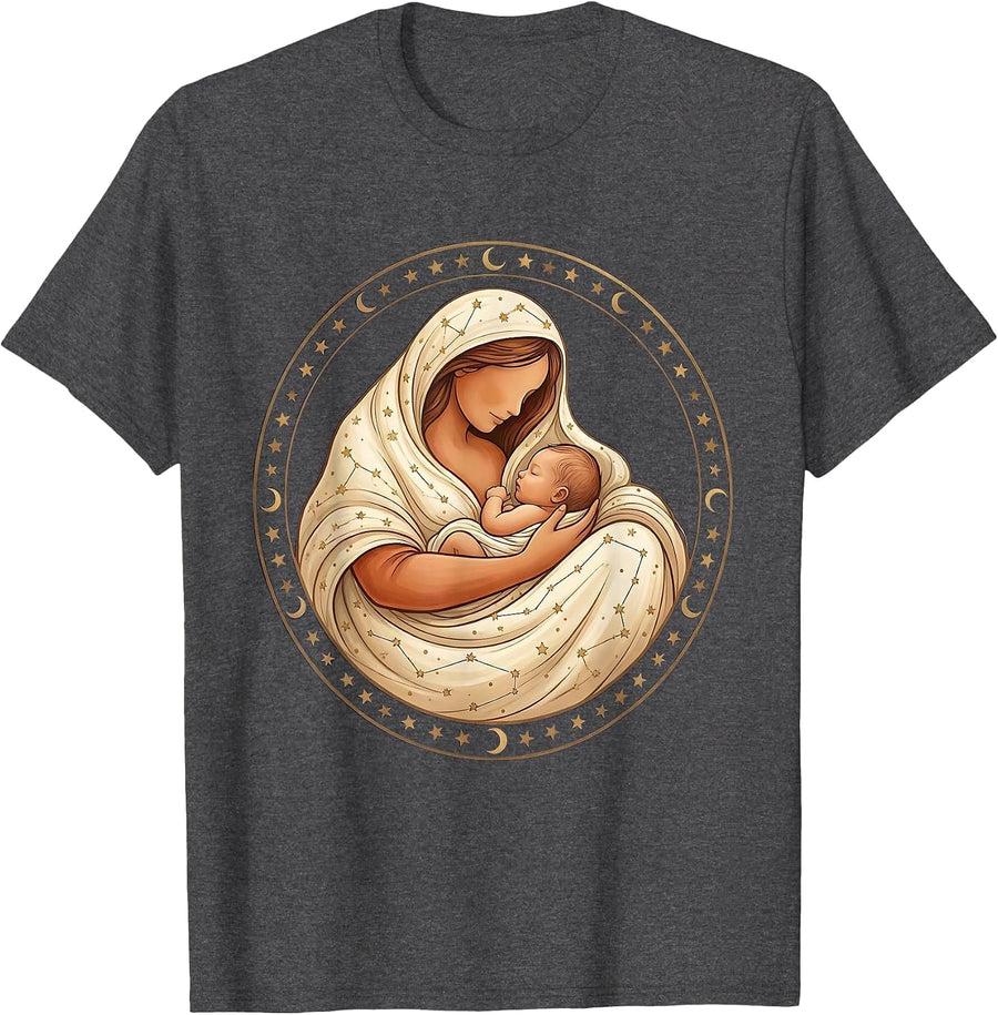 Men's Celestial Nursing Mother Constellation Map Art T-Shirt - Dark Heather Grey