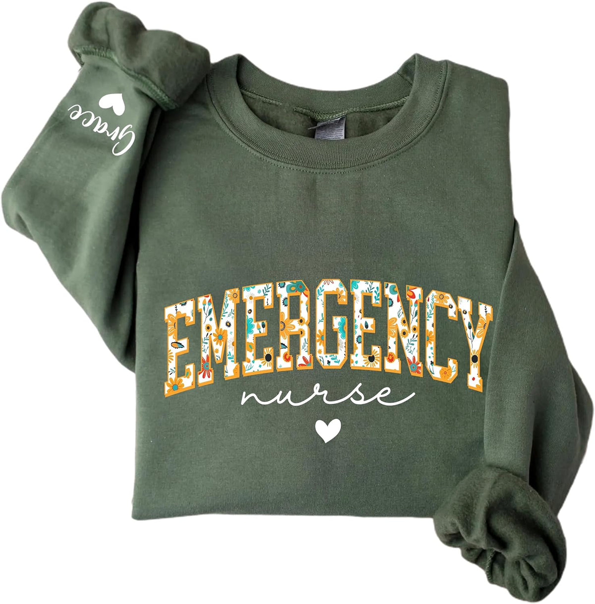 Custom Floral Job Sweatshirt, Personalized Job Roles Sweatshirt, Healthcare, Education, Wellness Gifts - Emergency Nurse