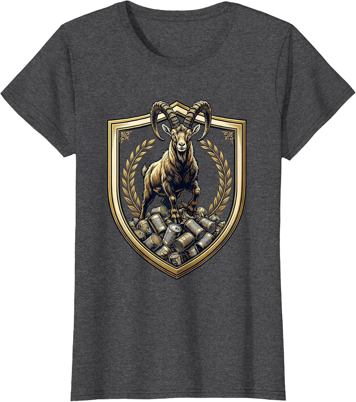 Women's Goat Standing on Crushed Tin Cans Illustration T-Shirt - Dark Heather Grey