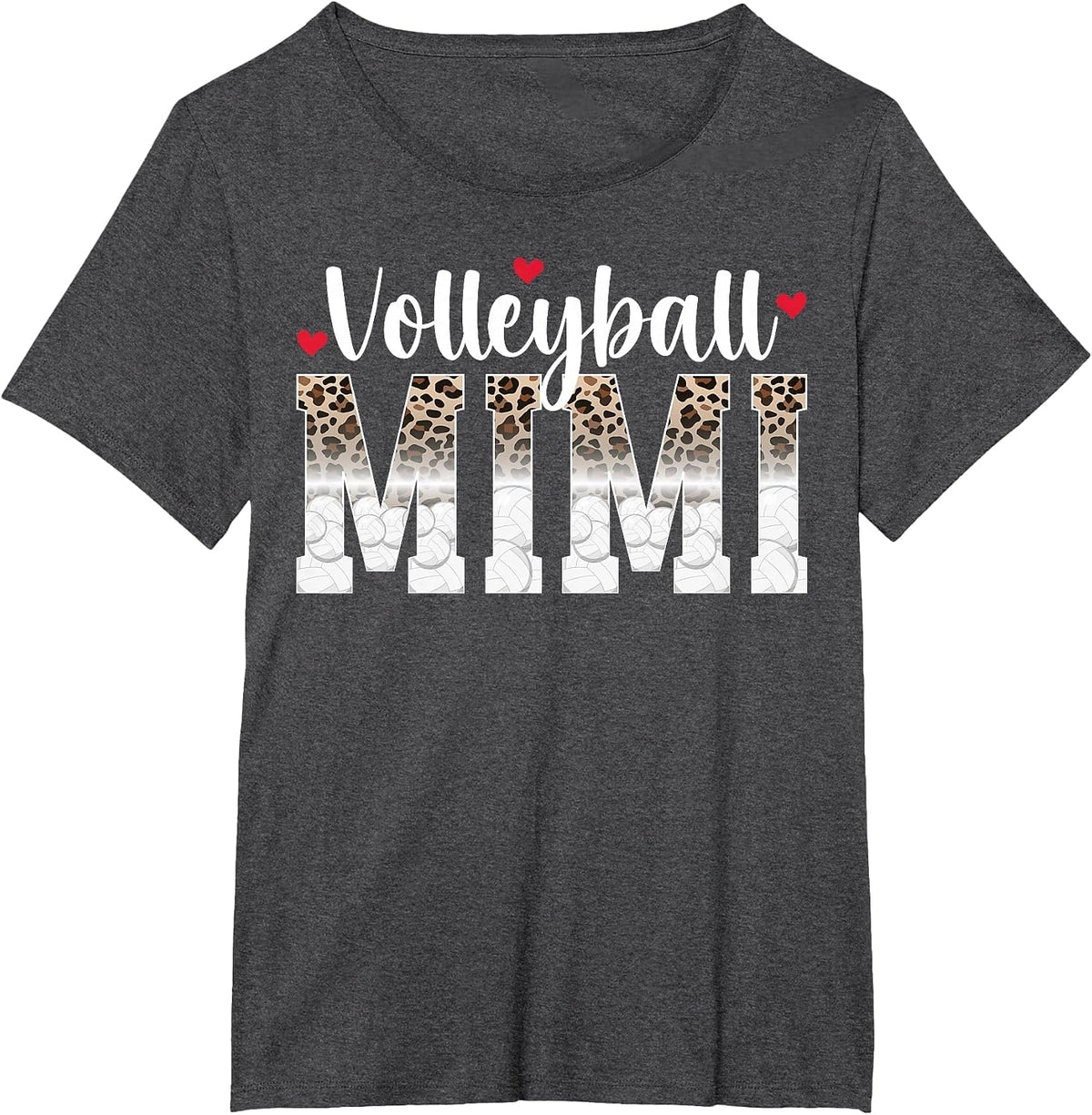 Volleyball Mimi Leopard Grandma Mimi of A Volleyball Player T-Shirt - Dark Heather Grey