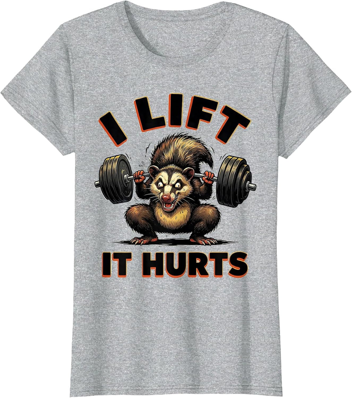 I Lift, It Hurts Funny Cartoon Gym Workout Weightlifting T-Shirt - Heather Grey