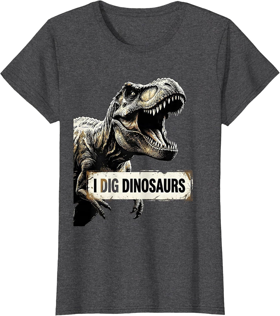 Women's I Dig Dinosaurs Fossil Lover Graphic Design T-Shirt - Dark Heather Grey