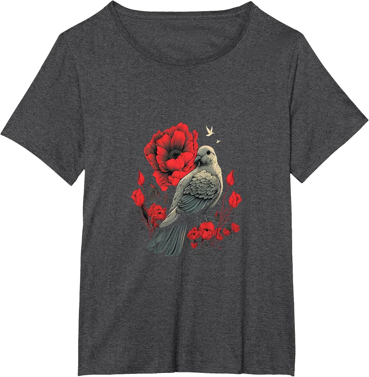 Memorial Day Red Poppy Flower Dove USA Flag 4th of July T-Shirt - Dark Heather Grey