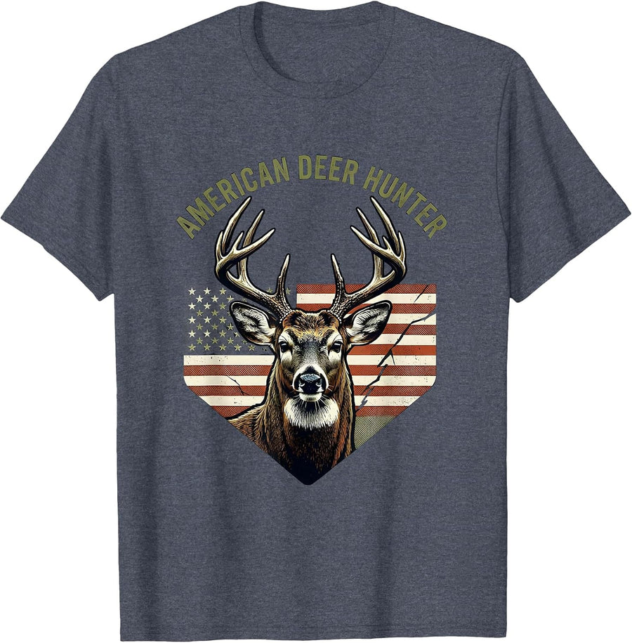 American Deer Hunter Whitetail Buck Antlers Hunting Dad Gift T-Shirt - Heather Blue
