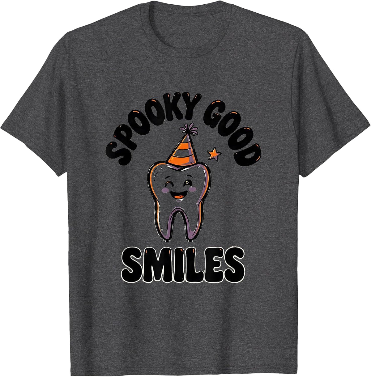 Spooky Good Smiles Funny Dental Squad Halloween Costume T-Shirt - Dark Heather Grey