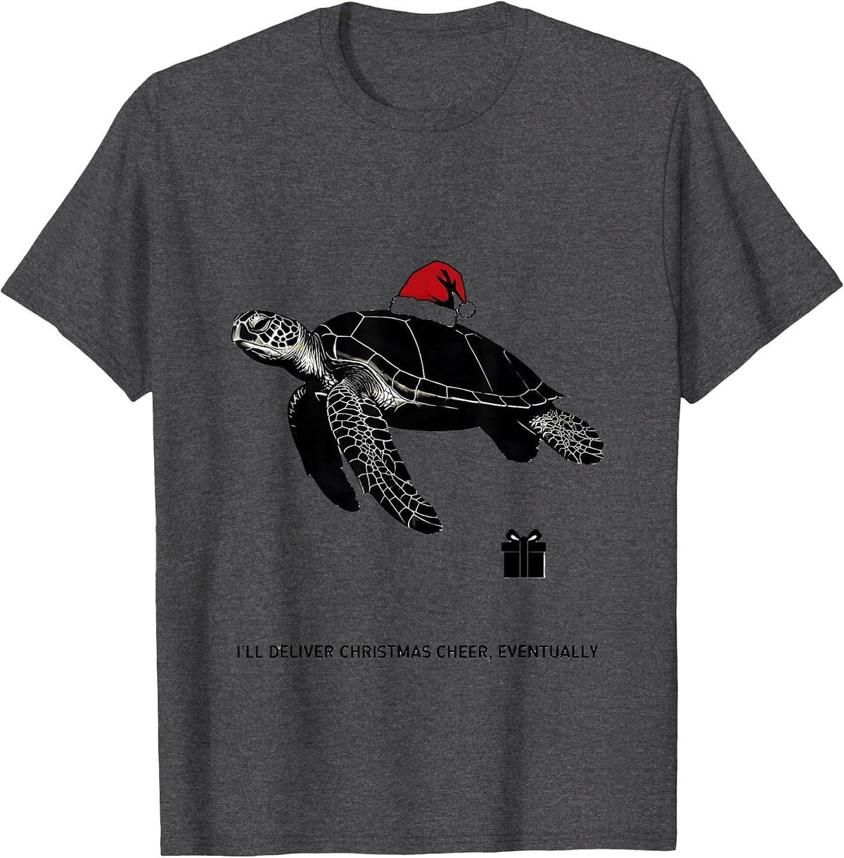 Men's I'll Deliver Christmas Cheer, Eventually Sea Turtle T-Shirt - Dark Heather Grey