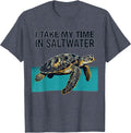 I Take My Time In Saltwater Midcentury Modern Sea Turtle T-Shirt - Heather Blue