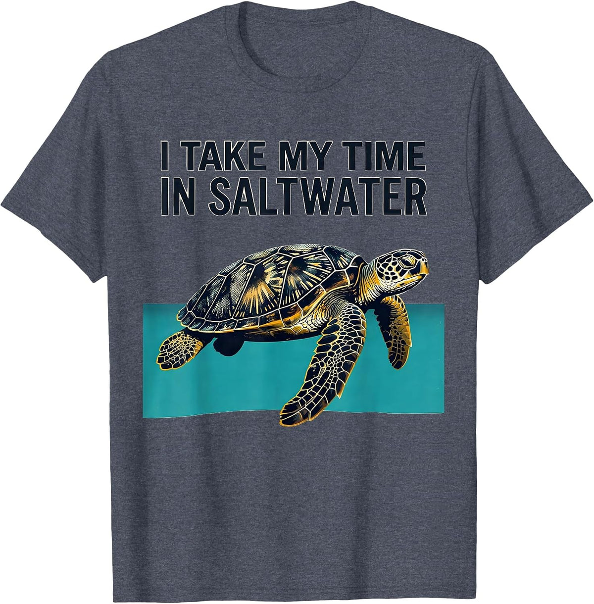 I Take My Time In Saltwater Midcentury Modern Sea Turtle T-Shirt - Heather Blue