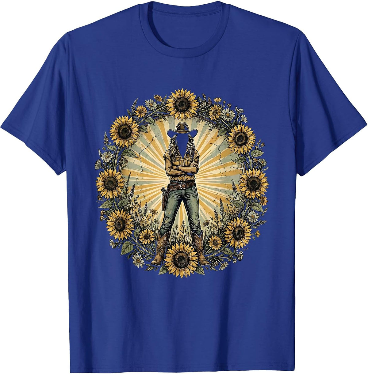 Confident Cowgirl Crossed Arms Western Rodeo Design T-Shirt - Royal Blue