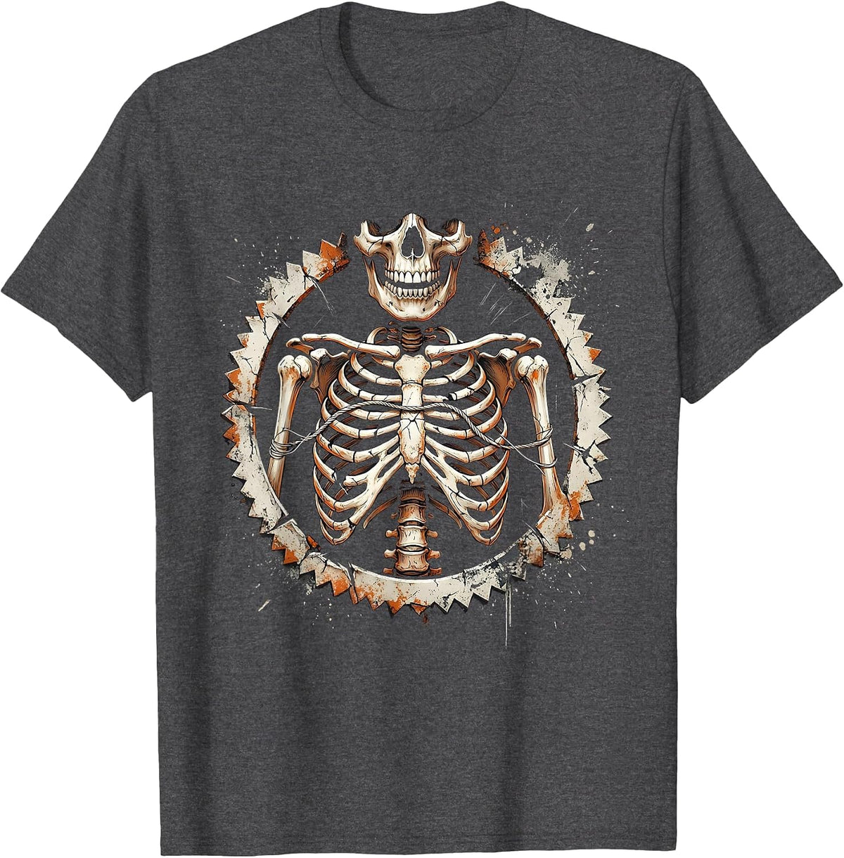 Halloween Skeleton Flossing Dental Humor Graphic T-Shirt - Dark Heather Grey