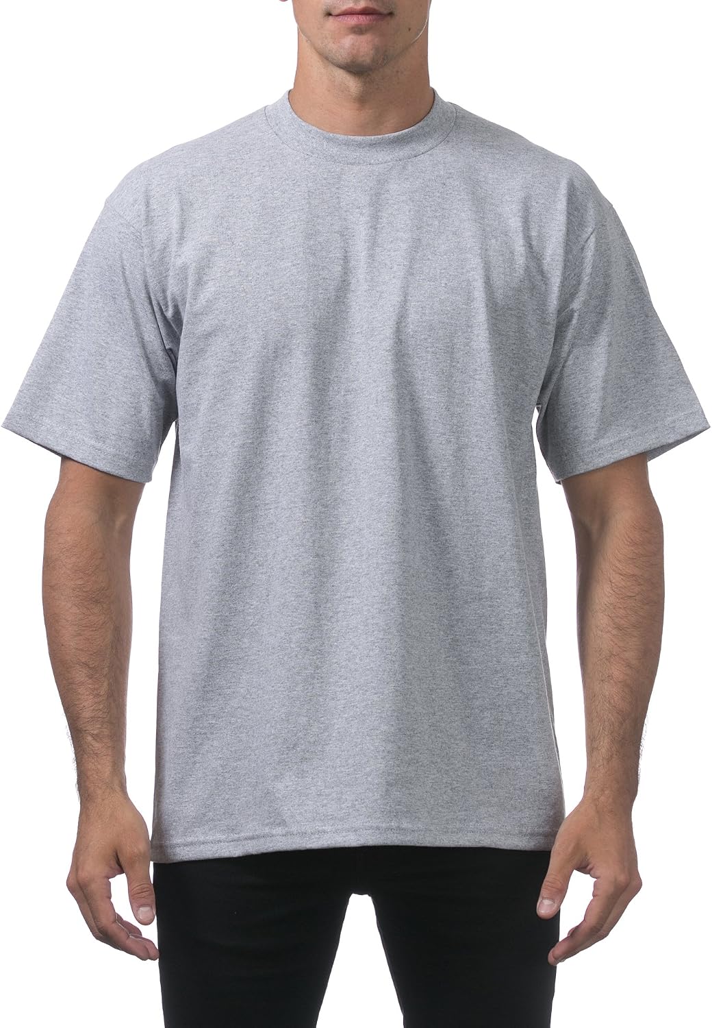 Pro Club Mens Heavyweight Cotton Short Sleeve Crew Neck T-Shirt - Heather Gray