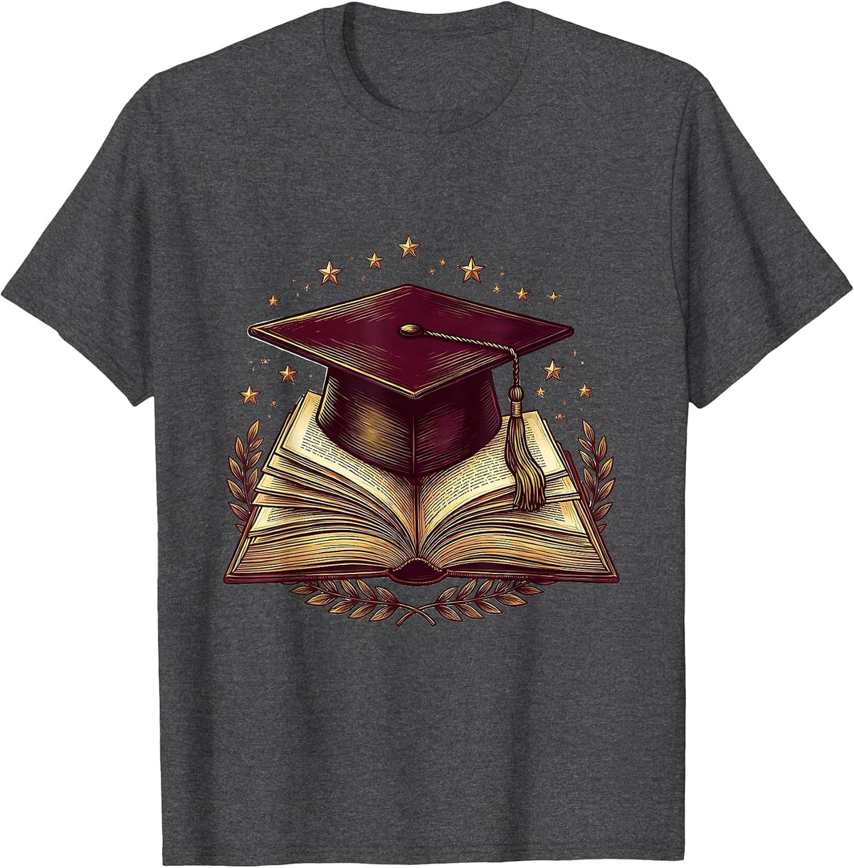School Counselor Graduation Cap and Book Design T-Shirt - Dark Heather Grey