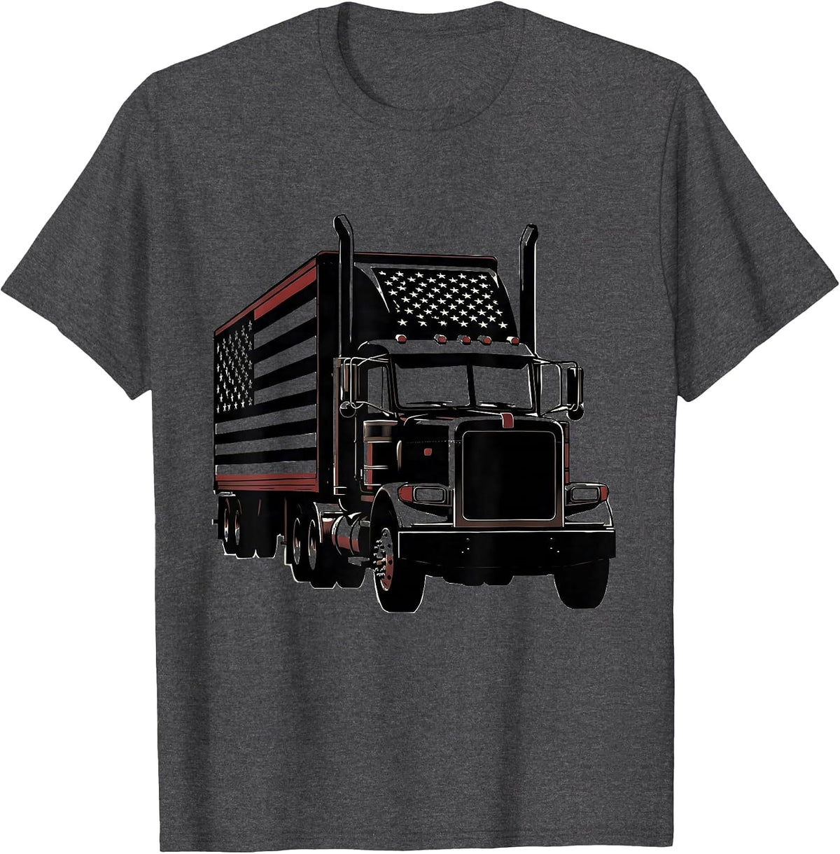 Men's Big Rig American Flag Trucker Patriotic Semi Trailer T-Shirt - Dark Heather Grey