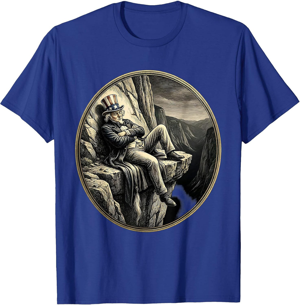 Men's Funny Mountain Goat Napping On Cliff Edge T-Shirt - Royal Blue