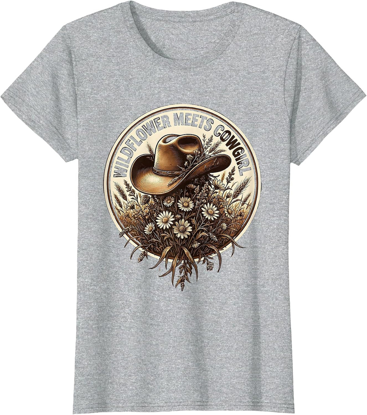 Wildflower Meets Cowgirl Western Boho Design T-Shirt - Heather Grey
