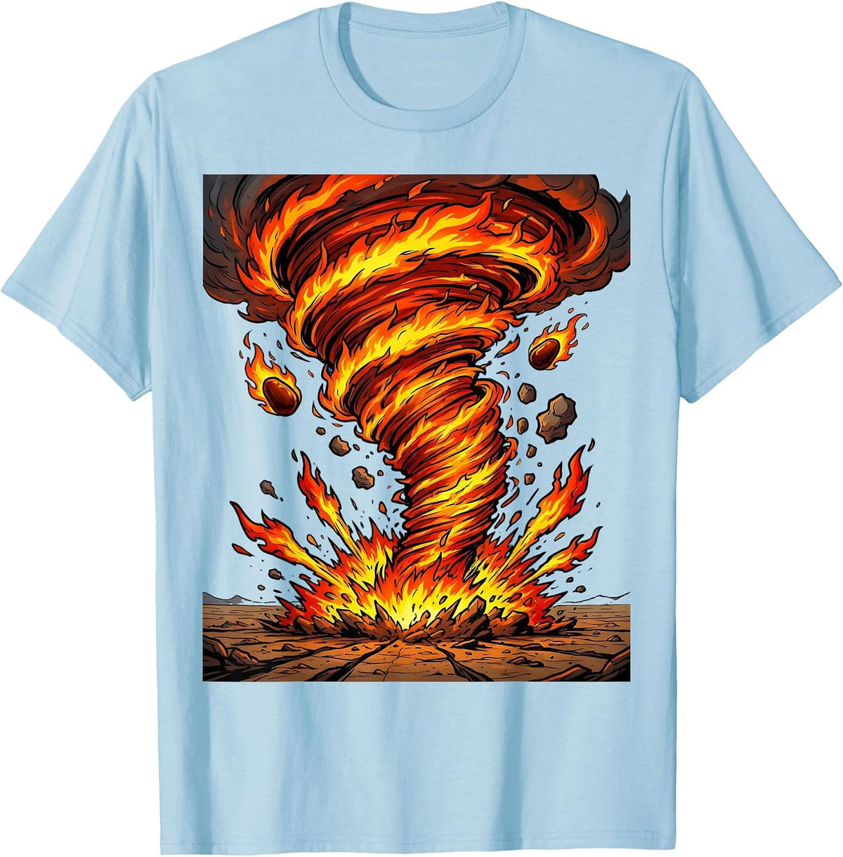 Men's Fire Tornado Swirling Across Open Landscape T-Shirt - Baby Blue