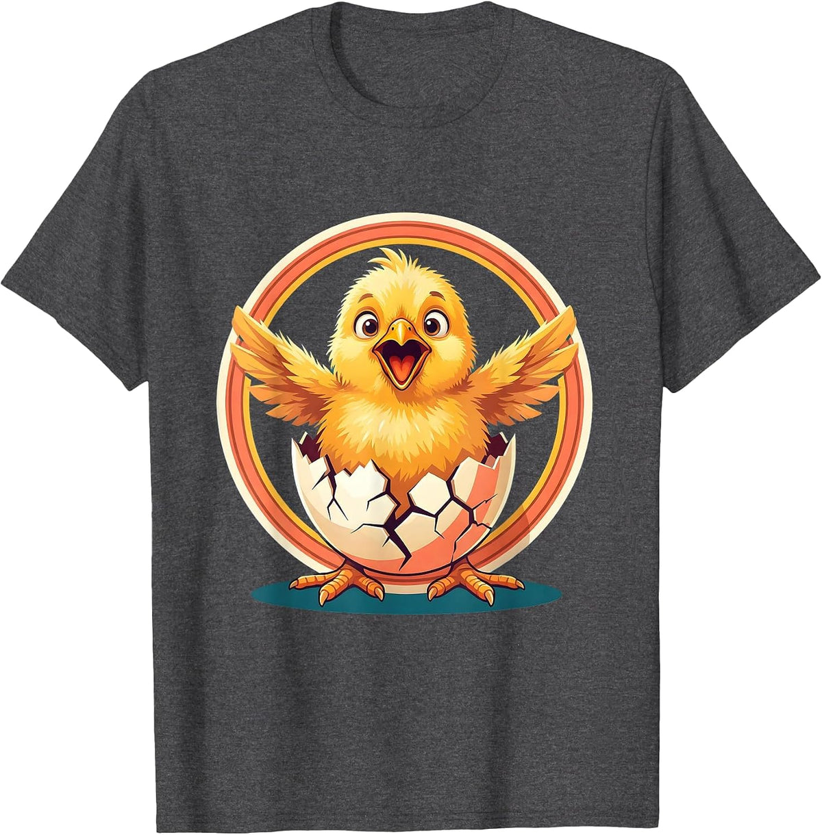 Fluffy Chick Hatching From Egg Illustration T-Shirt - Dark Heather Grey