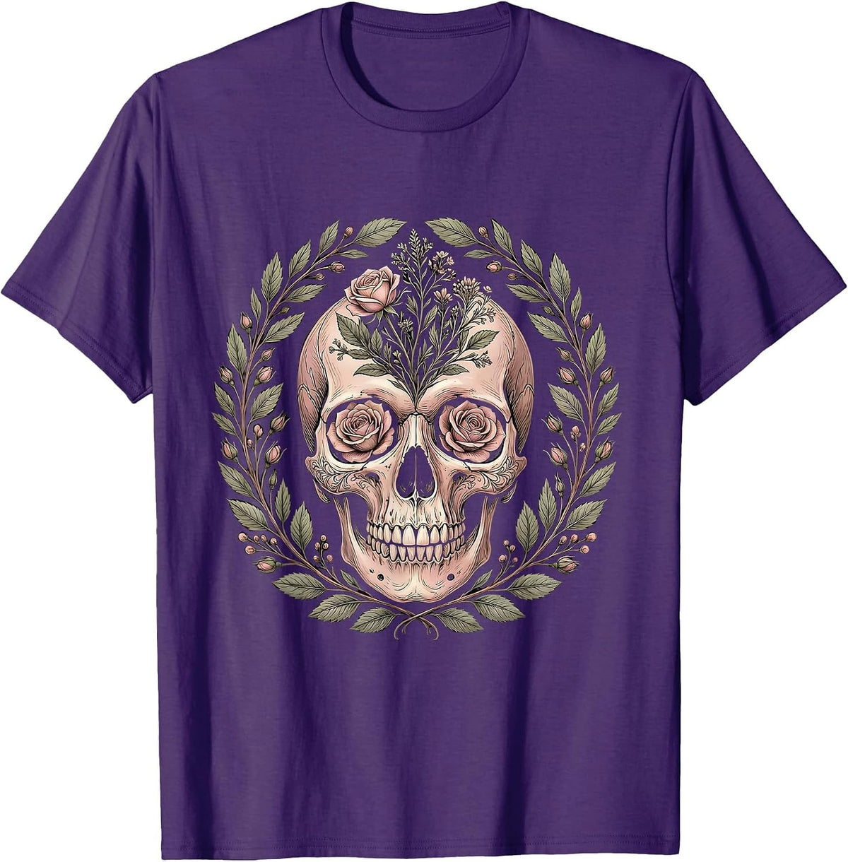 Men's Floral Skull Howdy Western Gothic Design T-Shirt - Purple