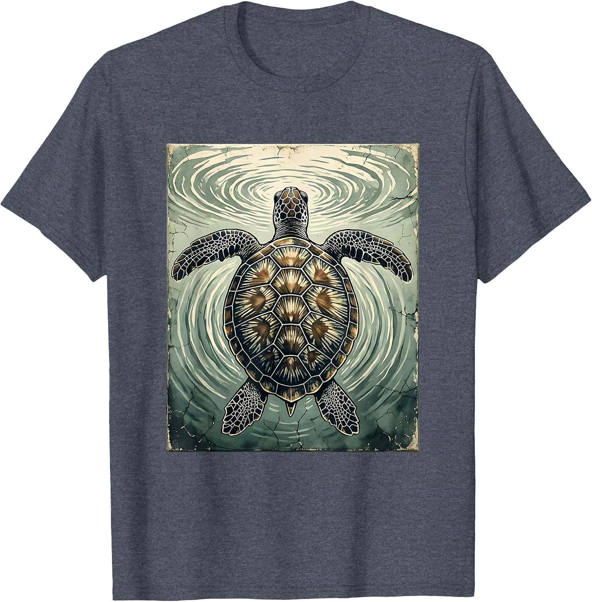 Men's Turtle Swimming Toward Ocean Surface Light T-Shirt - Heather Blue