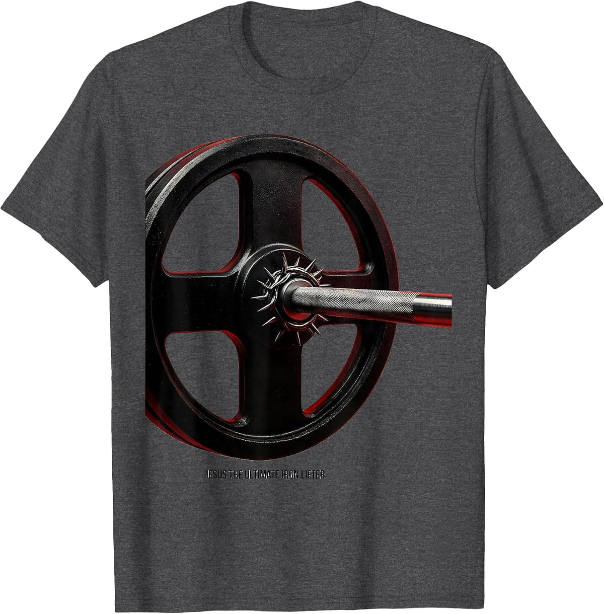 Jesus The Ultimate Iron Lifter Minimalist Christian Gym T-Shirt - Dark Heather Grey