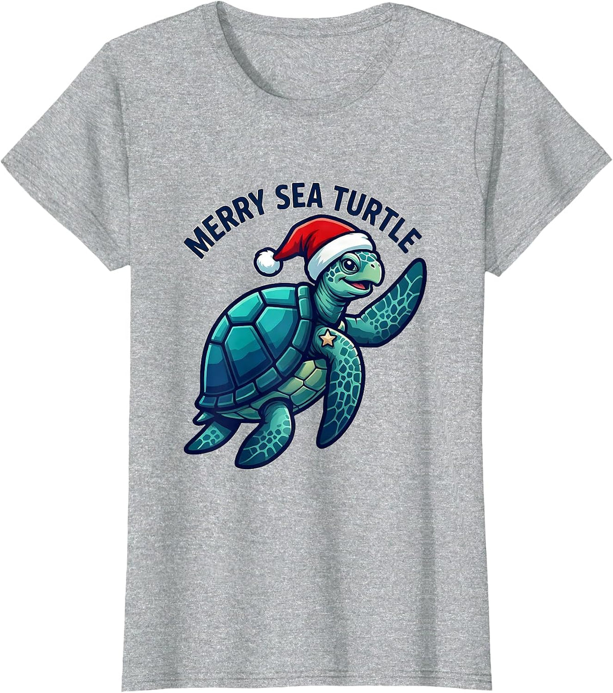 Women's Merry Sea Turtle Whimsical Santa Hat Sea Turtle Lover T-Shirt - Heather Grey