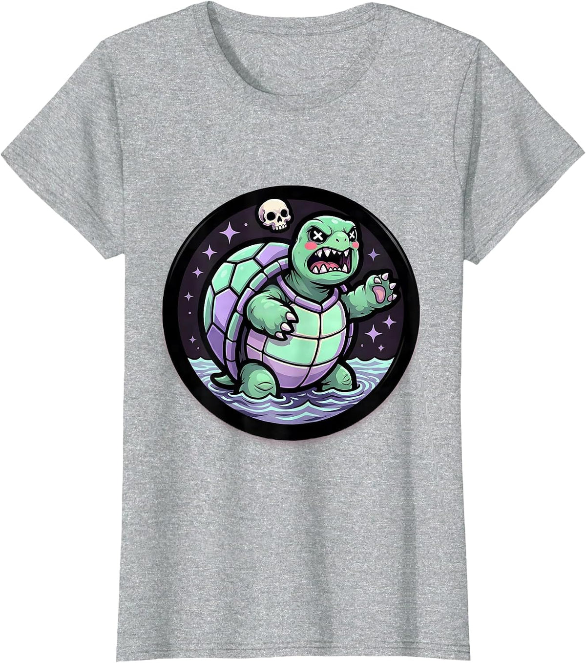Women's Angry Snapping Turtle Lunging From Water Design T-Shirt - Heather Grey