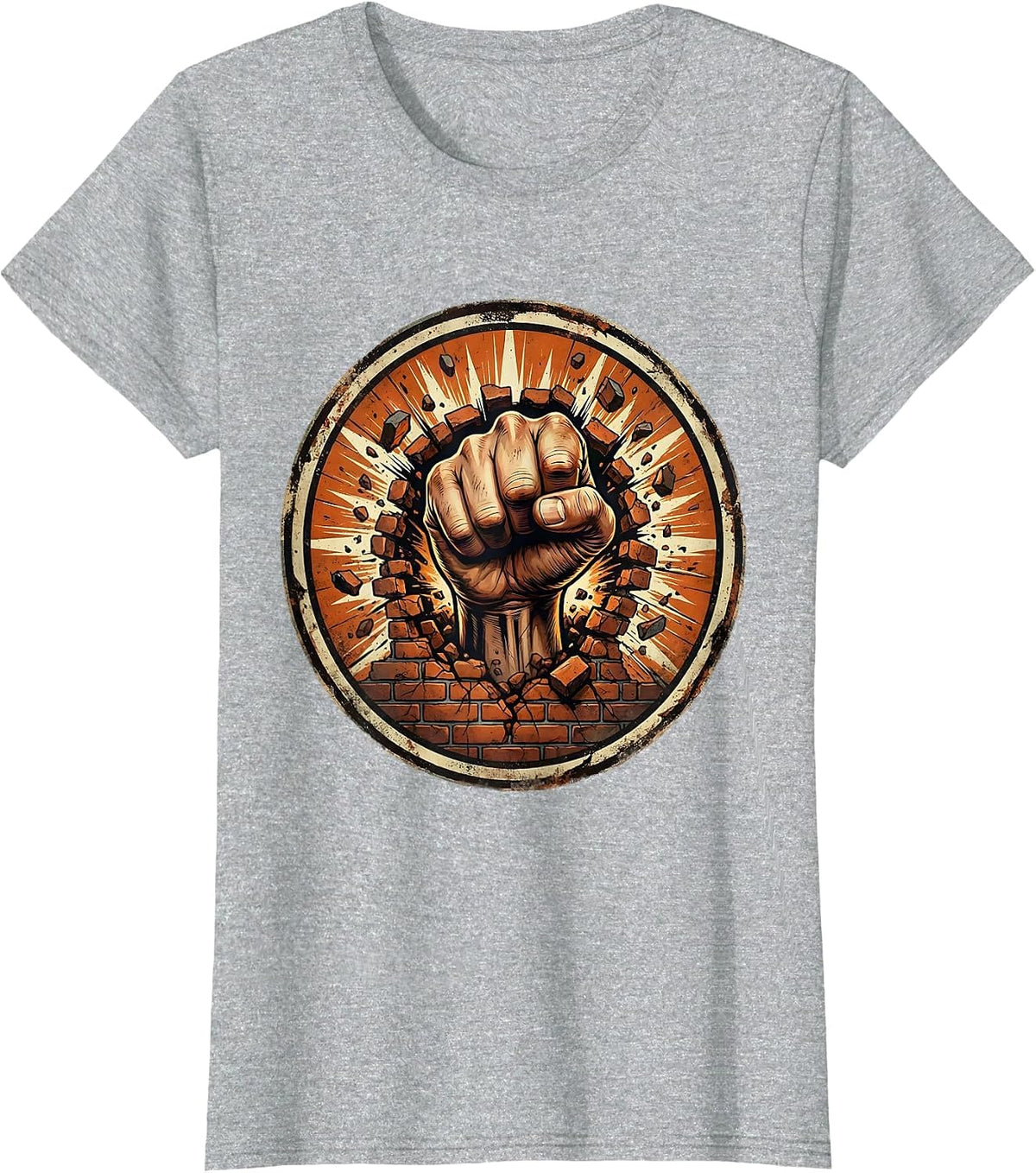 Women's 80s Rock Fist Through Brick Wall Graphic T-Shirt - Heather Grey