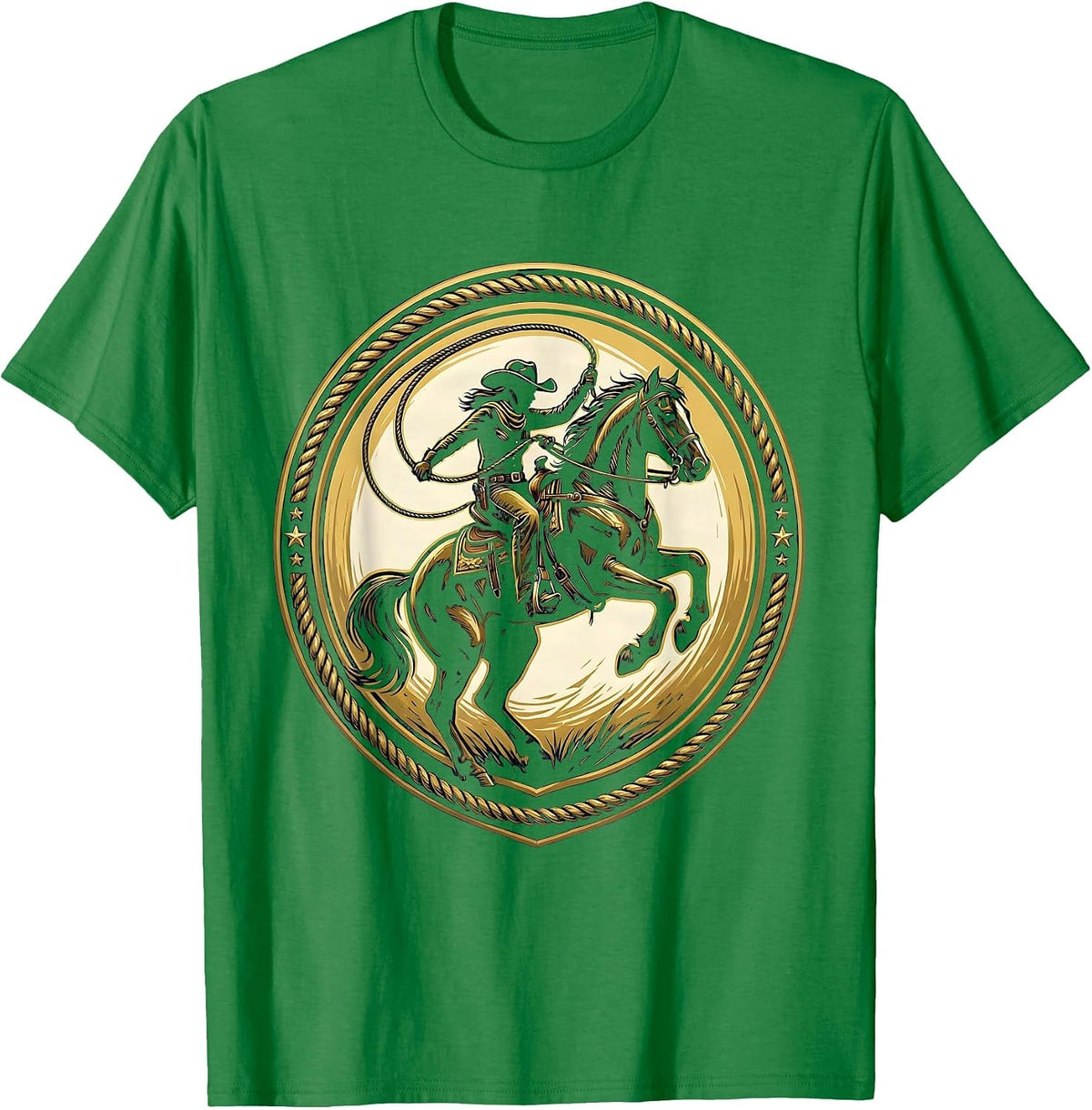Men's Cowgirl Rope Trick Horseback Western Rodeo Art T-Shirt - Kelly Green
