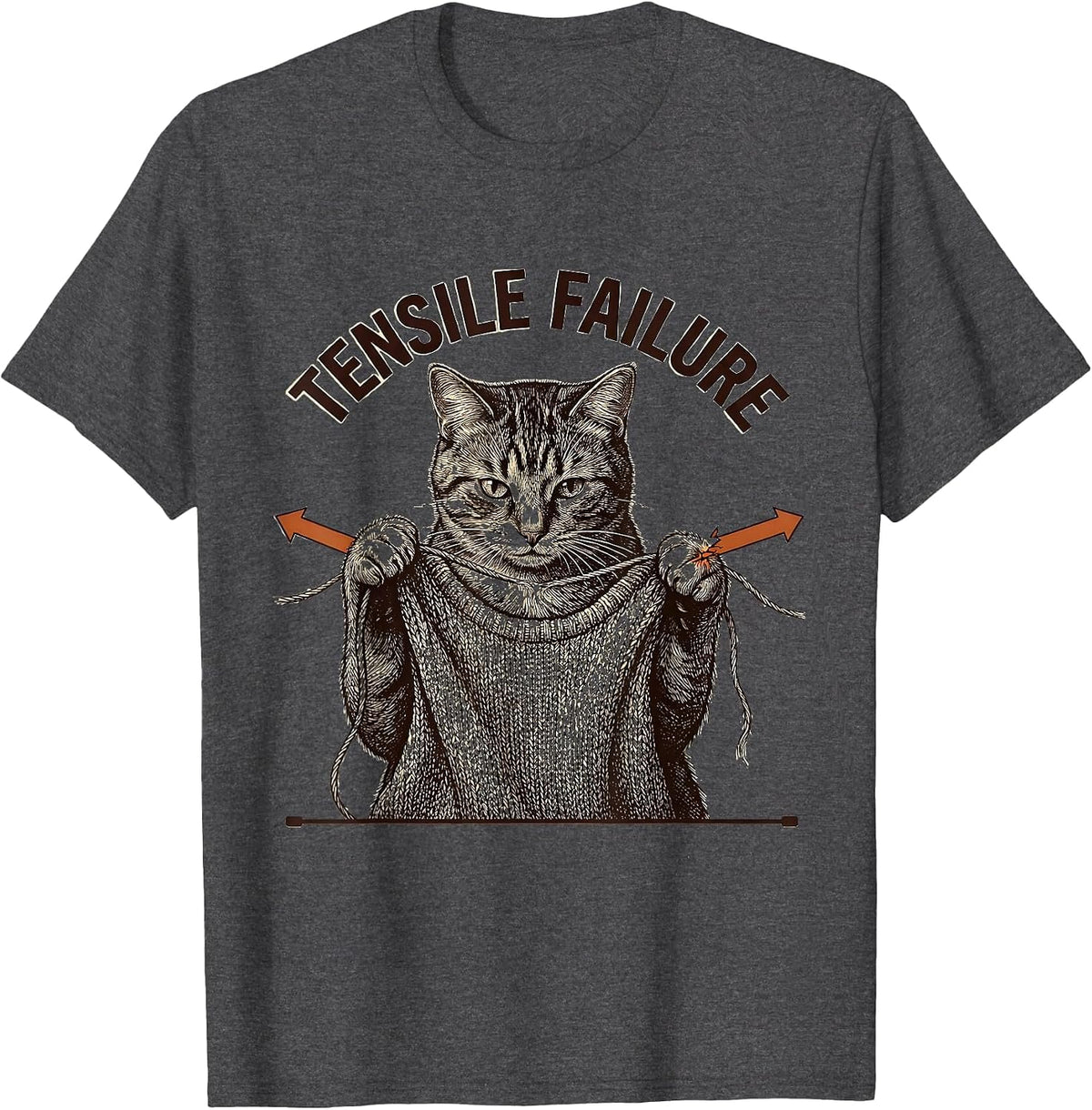 Tensile Failure Funny Cat Physics Humor Cat Lover Gift T-Shirt - Dark Heather Grey