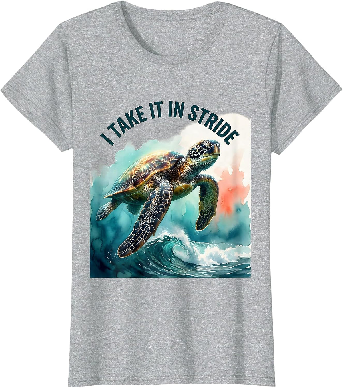 Women's I Take It In Stride Watercolor Sea Turtle Tropical Vacation T-Shirt - Heather Grey