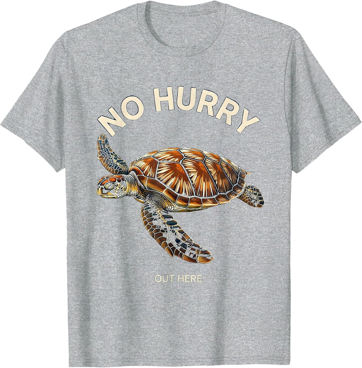 Men's No Hurry Out Here Disrupted Stripe Sea Turtle Tropical T-Shirt - Heather Grey