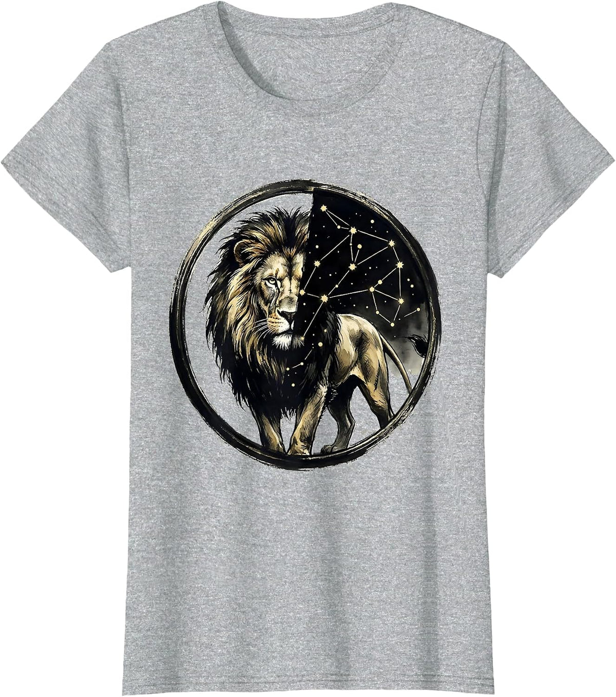 Women's Lion Constellation Star Map Celestial Art Design T-Shirt - Heather Grey