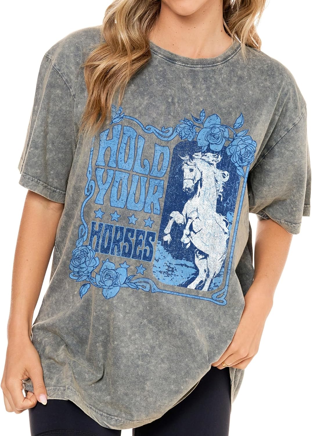 Women's Vintage Graphic Tee, Oversized Fit Mineral Wash T Shirt, Western Boho Casual Top, Country Concert Outfit - Vintage