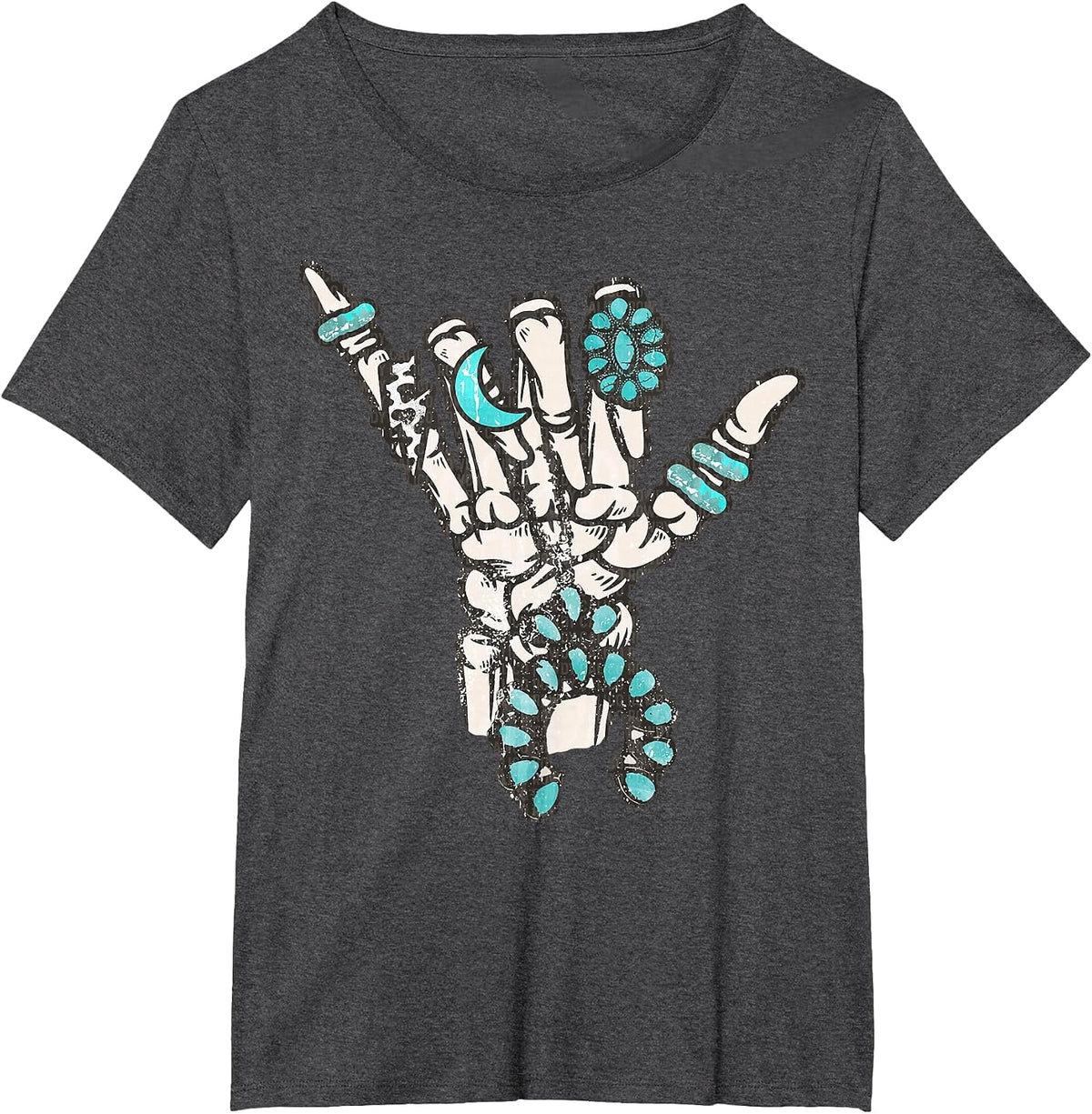 Western Turquoise Rings Skeleton Hands Cowgirl T-Shirt - Dark Heather Grey
