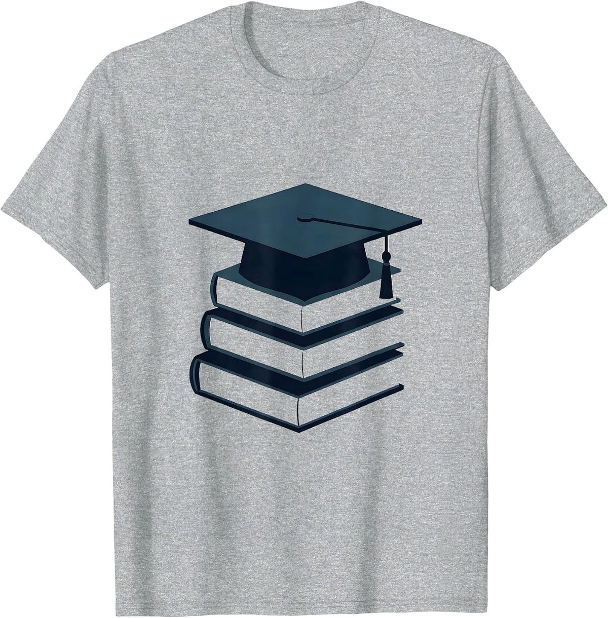Men's School Counselor Stacked Books Graduation Cap T-Shirt - Heather Grey