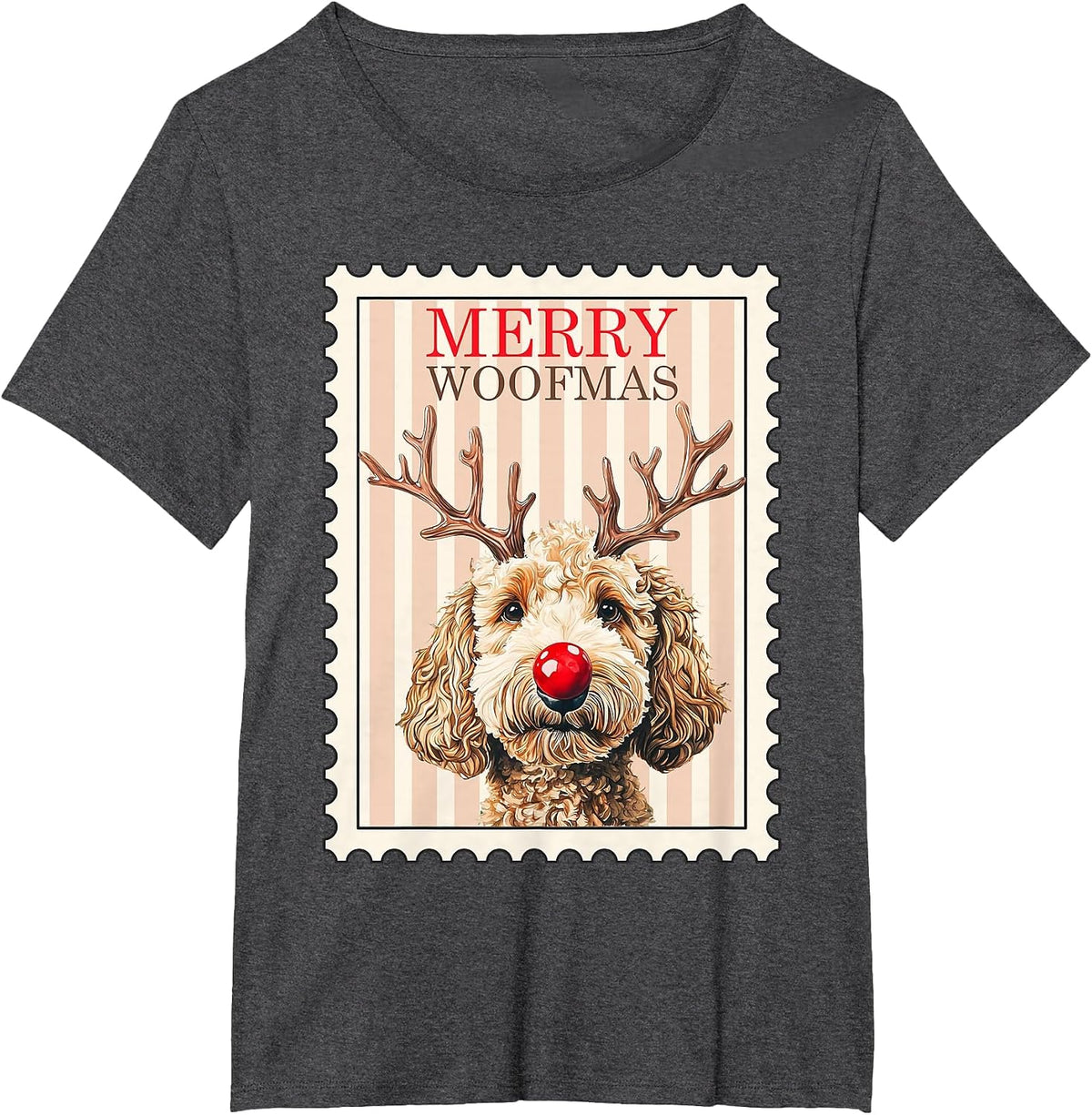 Merry Woofmas Reindeer Doodle Dog Reindoodle Dogs T-Shirt - Dark Heather Grey