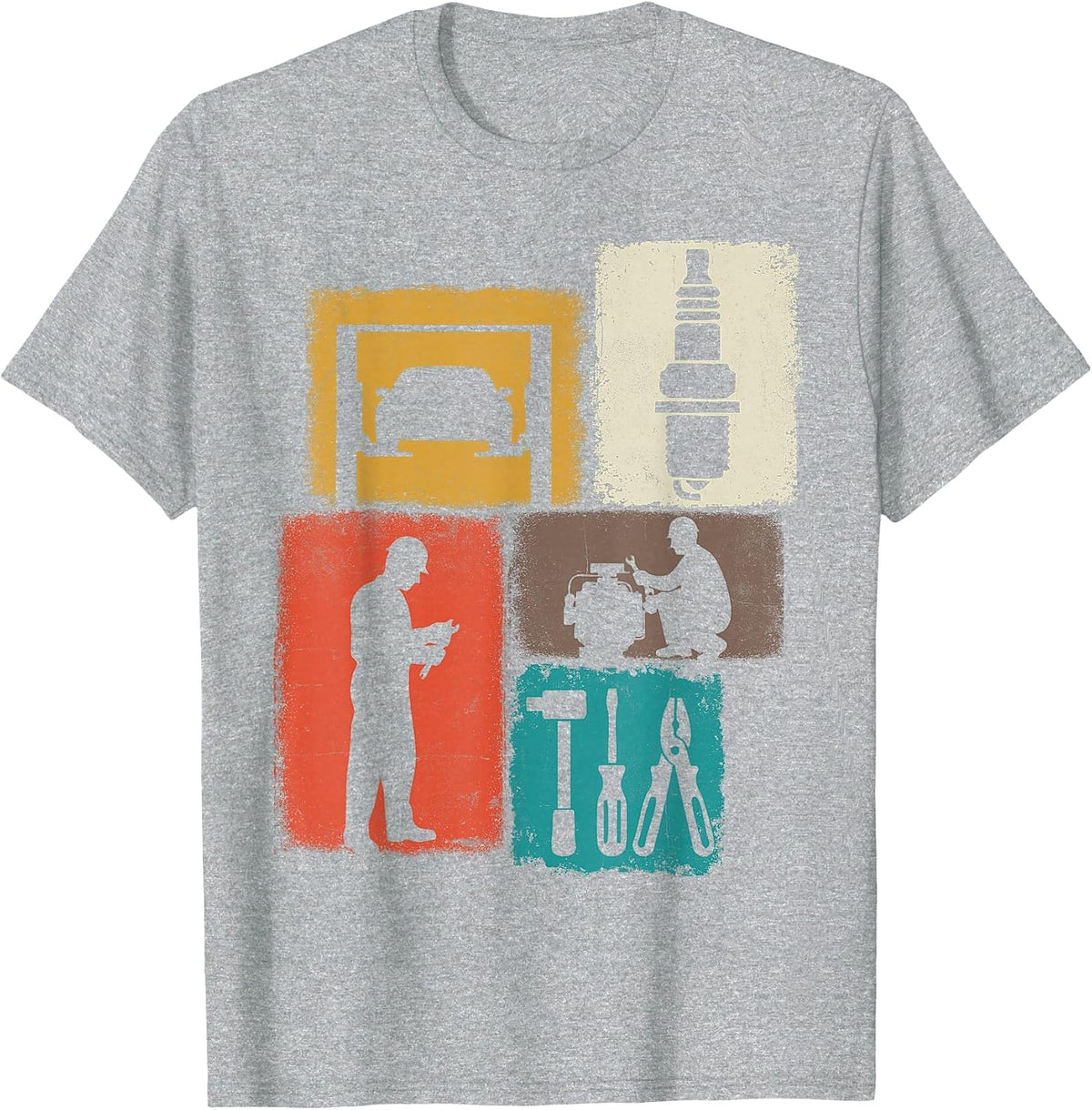 Mechanic Vintage Collage Auto Technician Men T-Shirt - Heather Grey