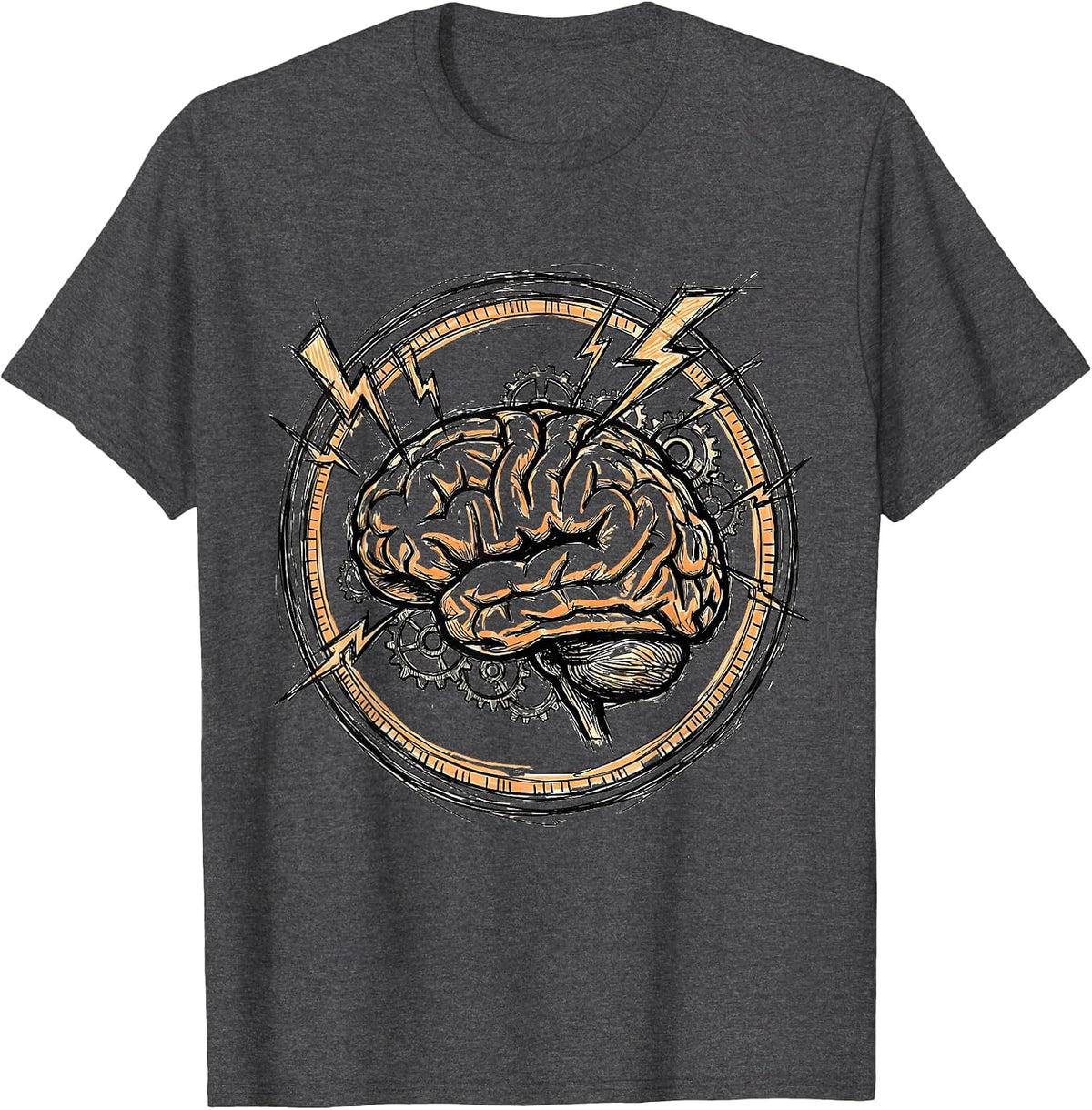 ADHD Awareness Brain Lightning Bolts Gears Design T-Shirt - Dark Heather Grey