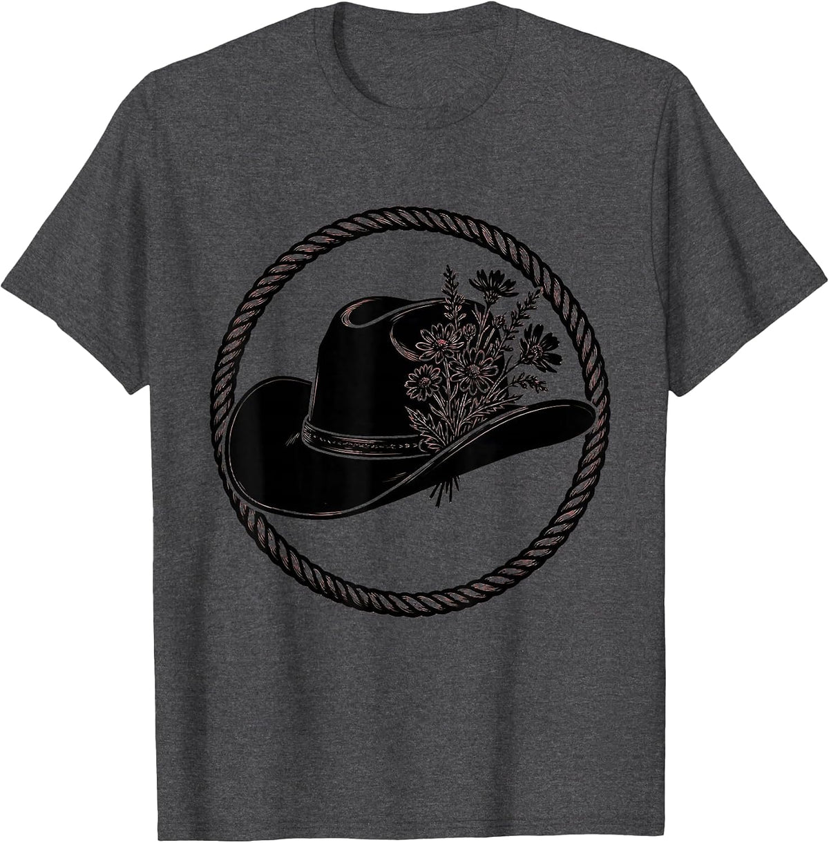 Men's Wildflower Cowgirl Hat Boho Western Graphic T-Shirt - Dark Heather Grey