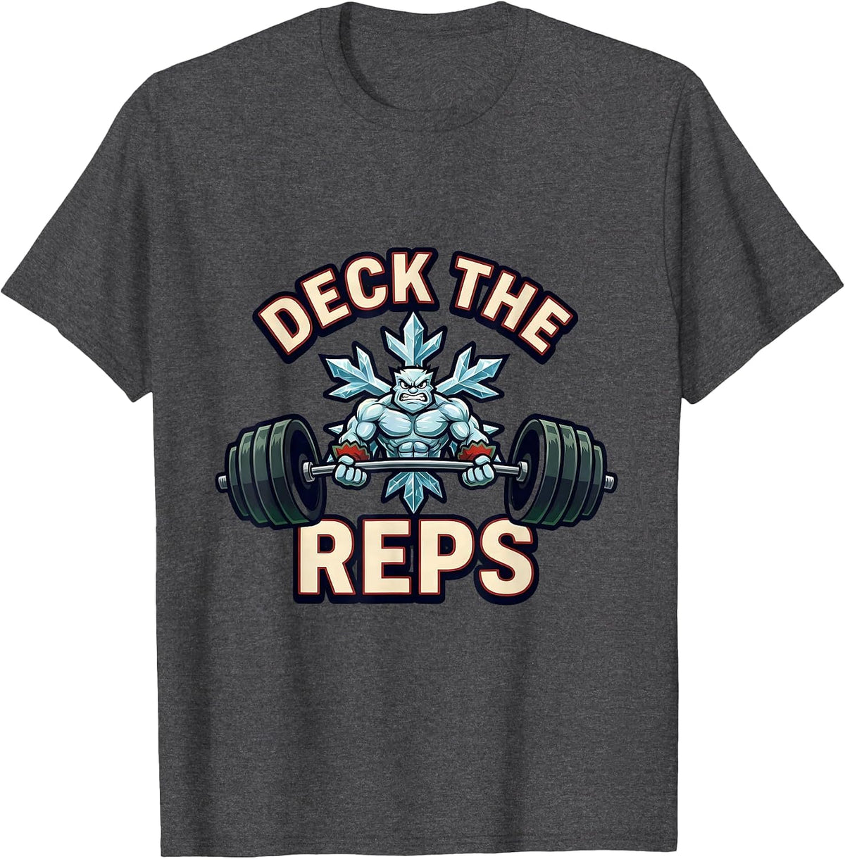 Men's Deck The Reps Funny Christmas Gym Weightlifting Fitness Pun T-Shirt - Dark Heather Grey