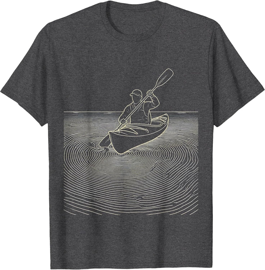 Men's Canoe Contour Funny Kayak Kayaker Gift T-Shirt - Dark Heather Grey
