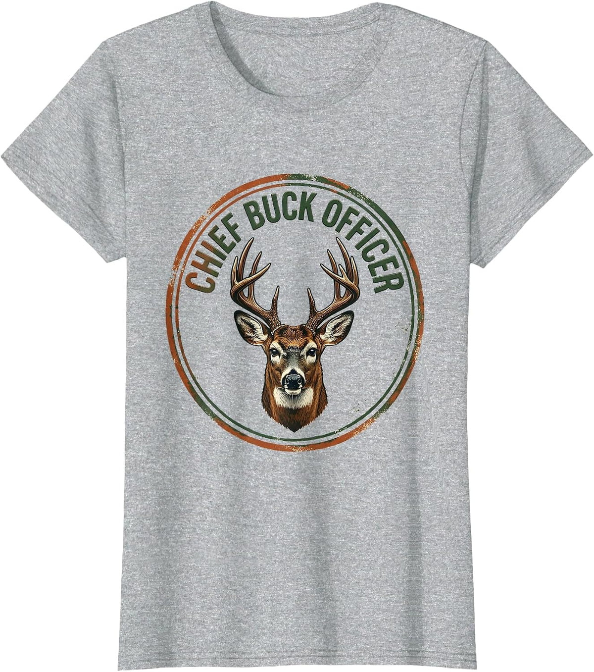 Women's Chief Buck Officer Vintage Funny Deer Hunting Dad Gift T-Shirt - Heather Grey