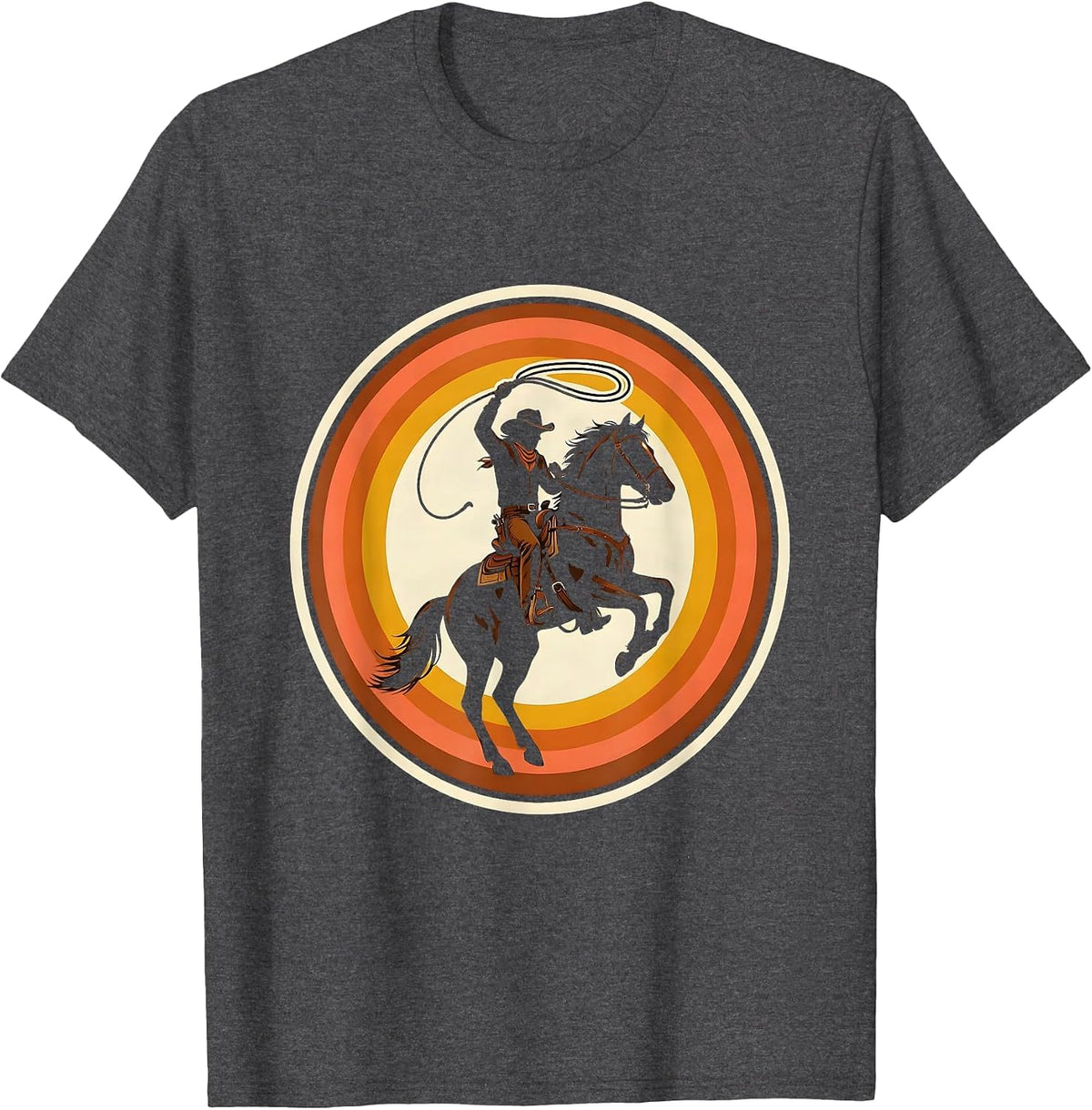 Cowgirl Lasso Rodeo Horseback Illustration T-Shirt - Dark Heather Grey