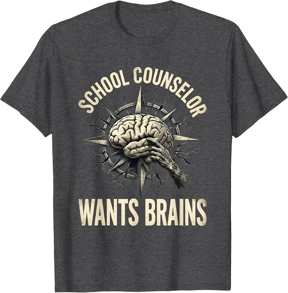 Men's School Counselor Wants Brains Funny Zombie Teacher Halloween T-Shirt - Dark Heather Grey