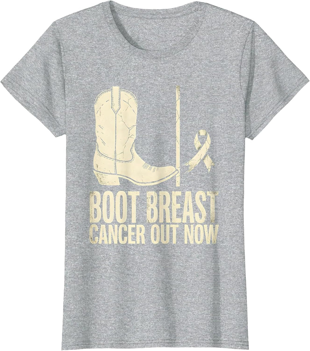 Women's Boot Breast Cancer Out Now Boho Western Cowgirl Awareness T-Shirt - Heather Grey