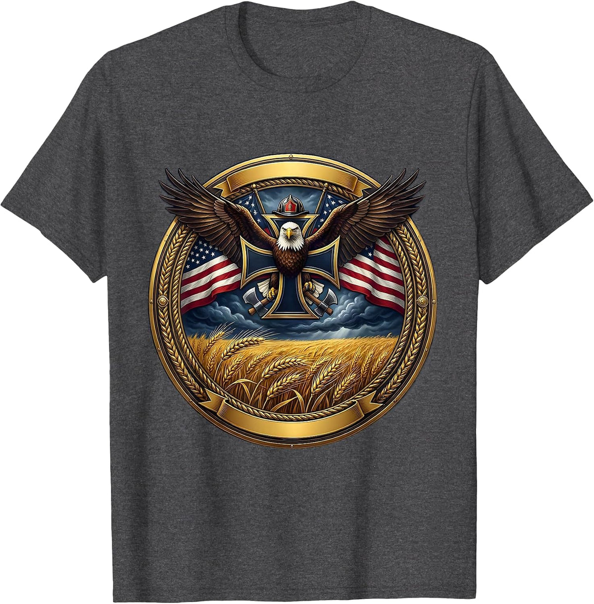 Men's Golden Wheat Field Stormy Sky USA Landscape T-Shirt - Dark Heather Grey