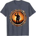 Construction Worker Silhouette Sunset Graphic T-Shirt - Heather Blue