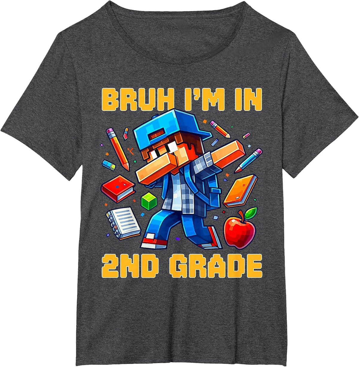 Bruh I'm in 2nd Grade Dabbing Boys Kids Gamer Back to School T-Shirt - Dark Heather Grey
