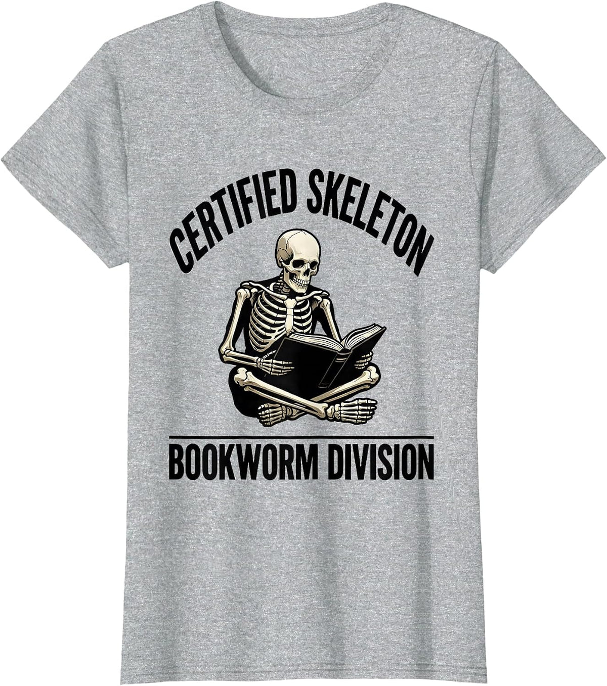Certified Skeleton Bookworm Division Funny Halloween Costume T-Shirt - Heather Grey